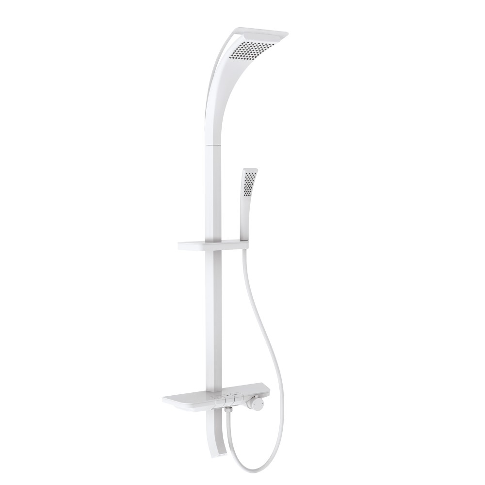 White rain shower set wall mounted with curved shower column