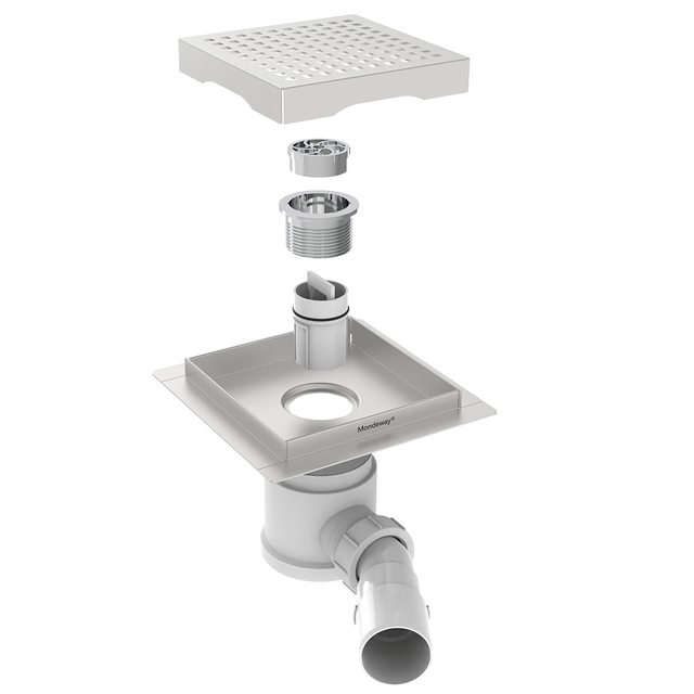Square floor drains exploded structure with anti odor wet dry siphon system
