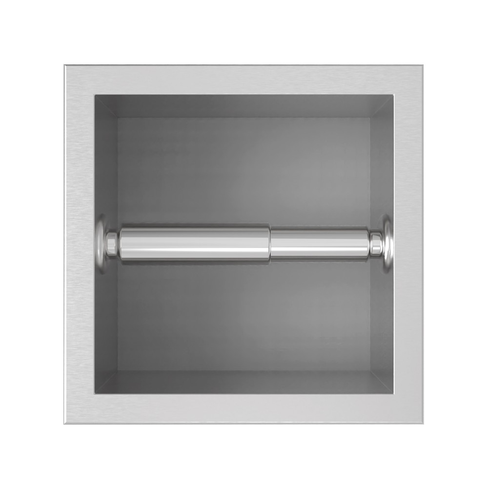 Bathroom toilet paper roll holder built in front opening with integrated spindle