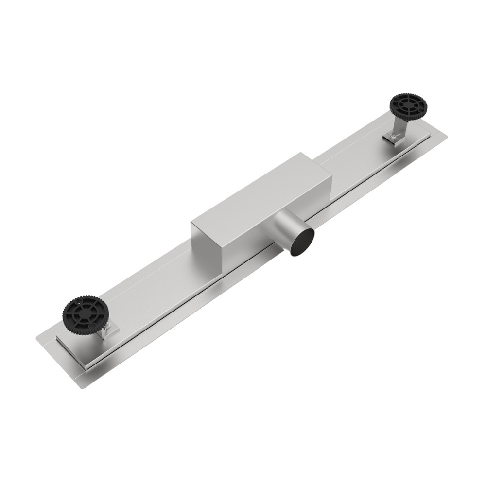 linear bathroom floor drain rear horizontal outlet connection detail