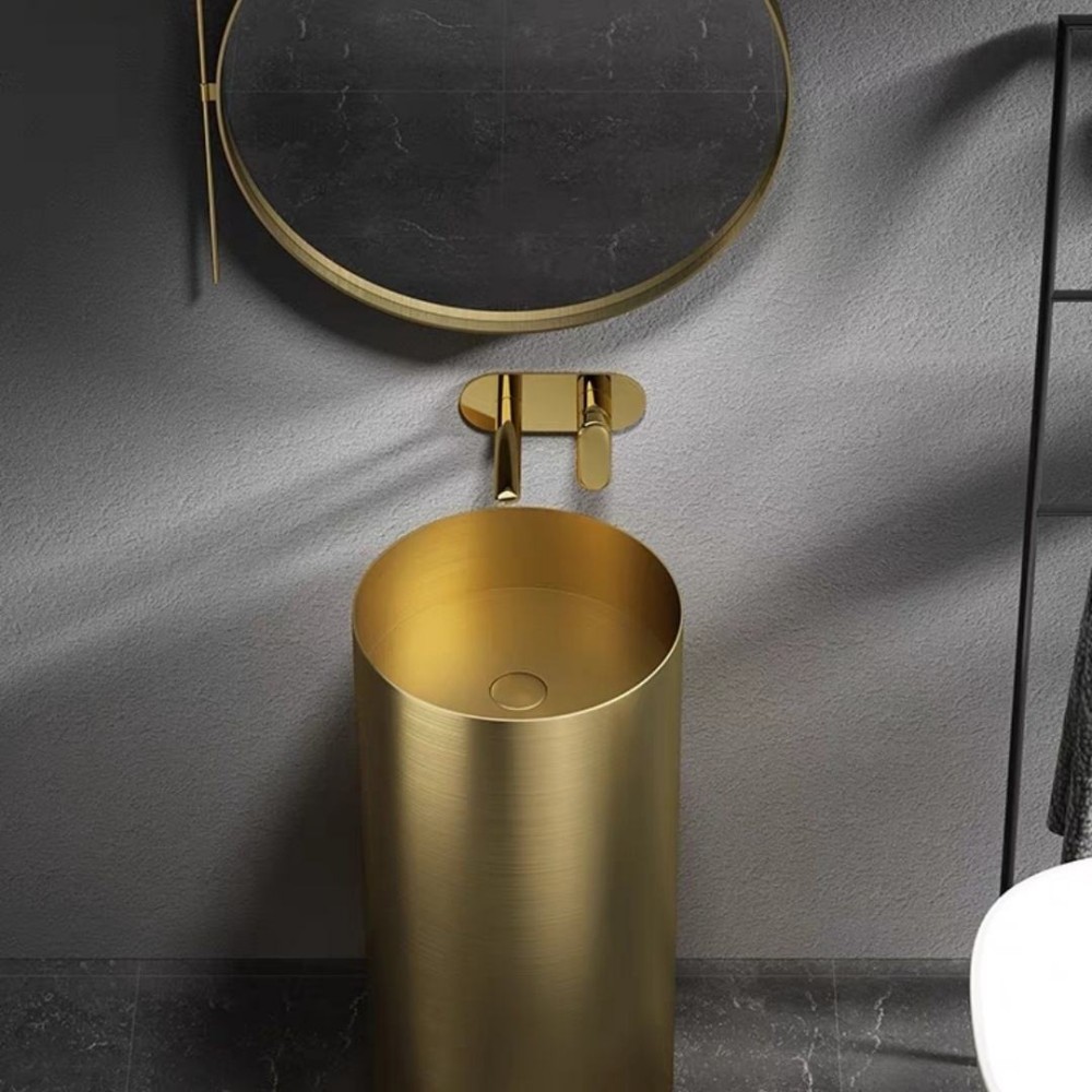 Gold stainless steel hand wash basin sink top view with smooth round interior