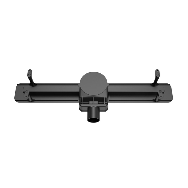Bottom base structure of slim linear drain showing rotatable wet dry siphon connection hub