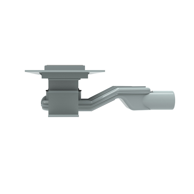 Side profile of low-profile shower drain with ABS base and horizontal connection