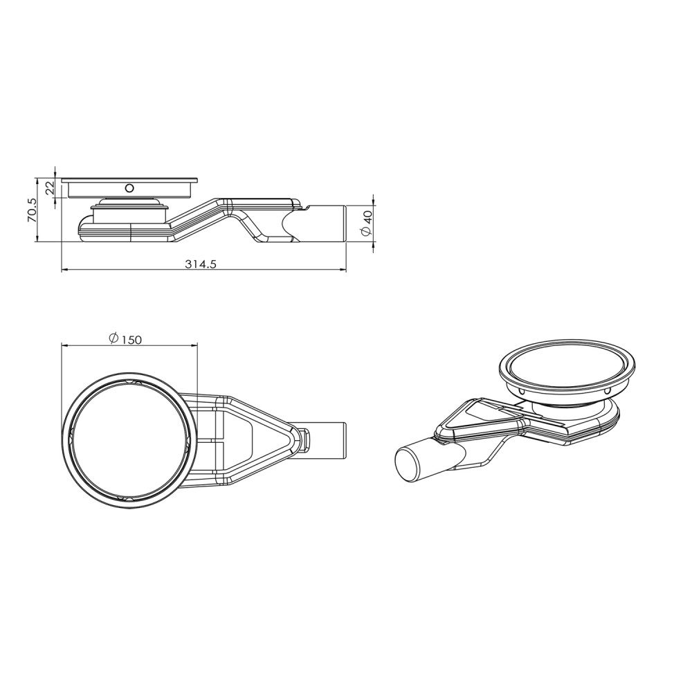 round floor drain horizontal dimensions technical engineering drawing