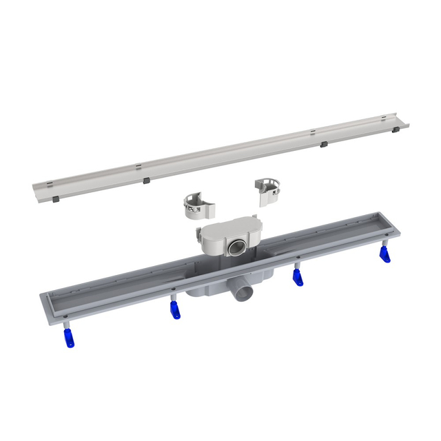 Scarico per doccia in acciaio inox con struttura di scarico bagno lineare e componenti interni della base in ABS