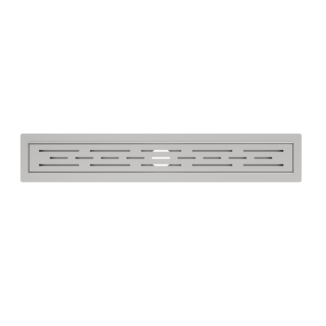 Low profile linear shower drain front channel with slim stainless steel frame