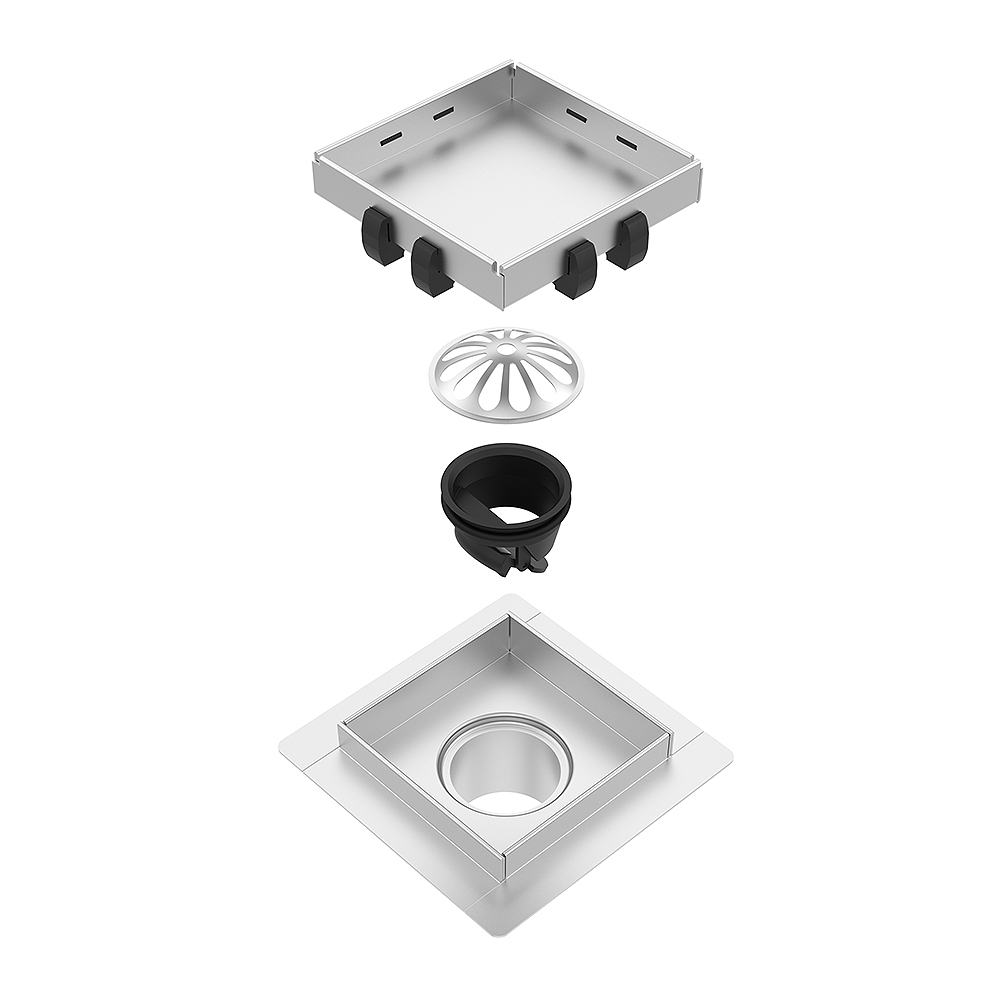 Stainless steel square drain dry siphon and anti clog components