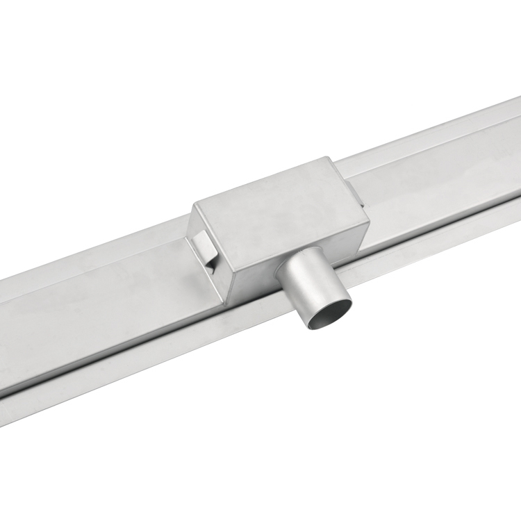 Close-up detail of the wall drain shower horizontal outlet connection pipe