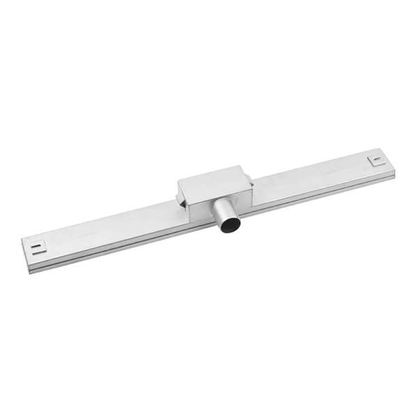 Stainless steel drain base side profile showing mounting points