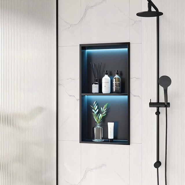LED shower niche vertical stainless steel wall niche used in modern bathroom