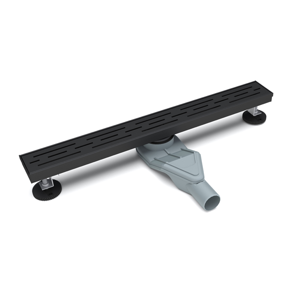 Matte black ss floor drain with adjustable feet for modern bathroom