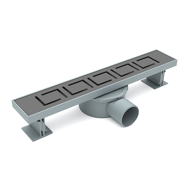 Gun metal grey linear bathroom drain featuring Magnet Dry Wet siphon technology