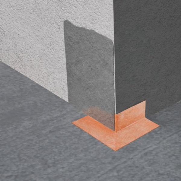 Floor to wall corner waterproofing