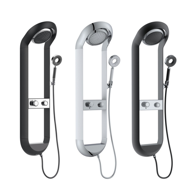 3 outlet thermostatic shower panel system in multiple color finishes