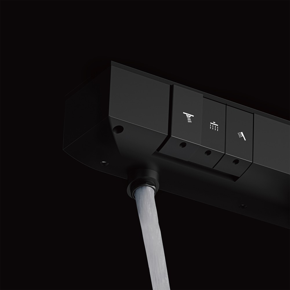 Thermostatic control buttons detail of 3 outlet shower column system