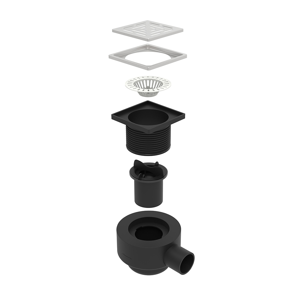 anti odor floor drain square front horizontal outlet structure