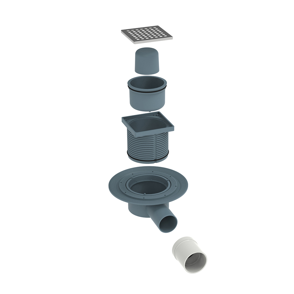 square drain for shower exploded structure with horizontal abs base