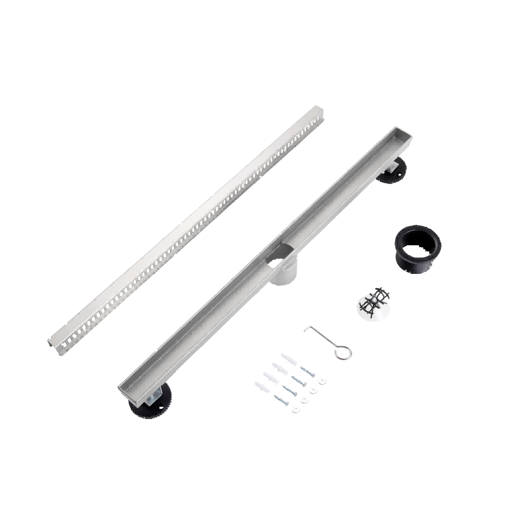Slim channel drain stainless steel grate with siphon shower drain accessories set