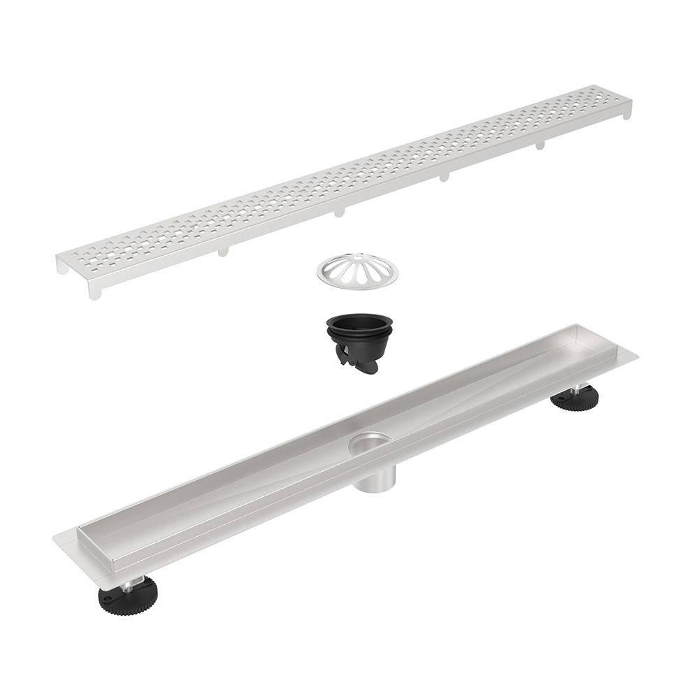 Shower linear drain stainless steel bottom outlet connection