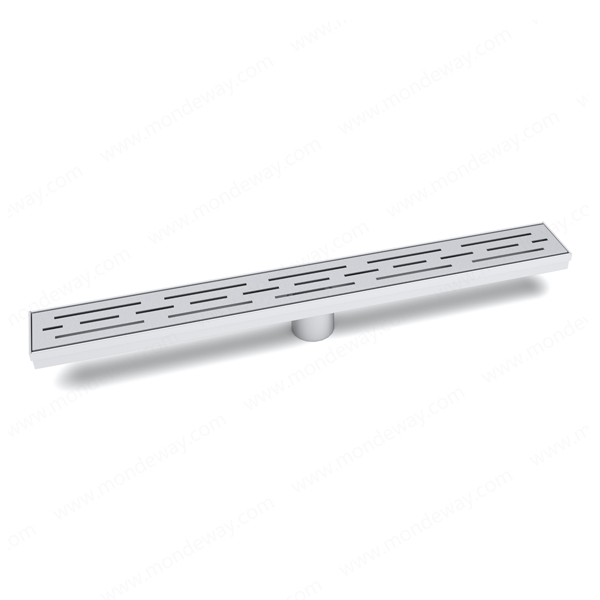 Brushed stainless steel low profile linear drain with anti clog system and adjustable outlet