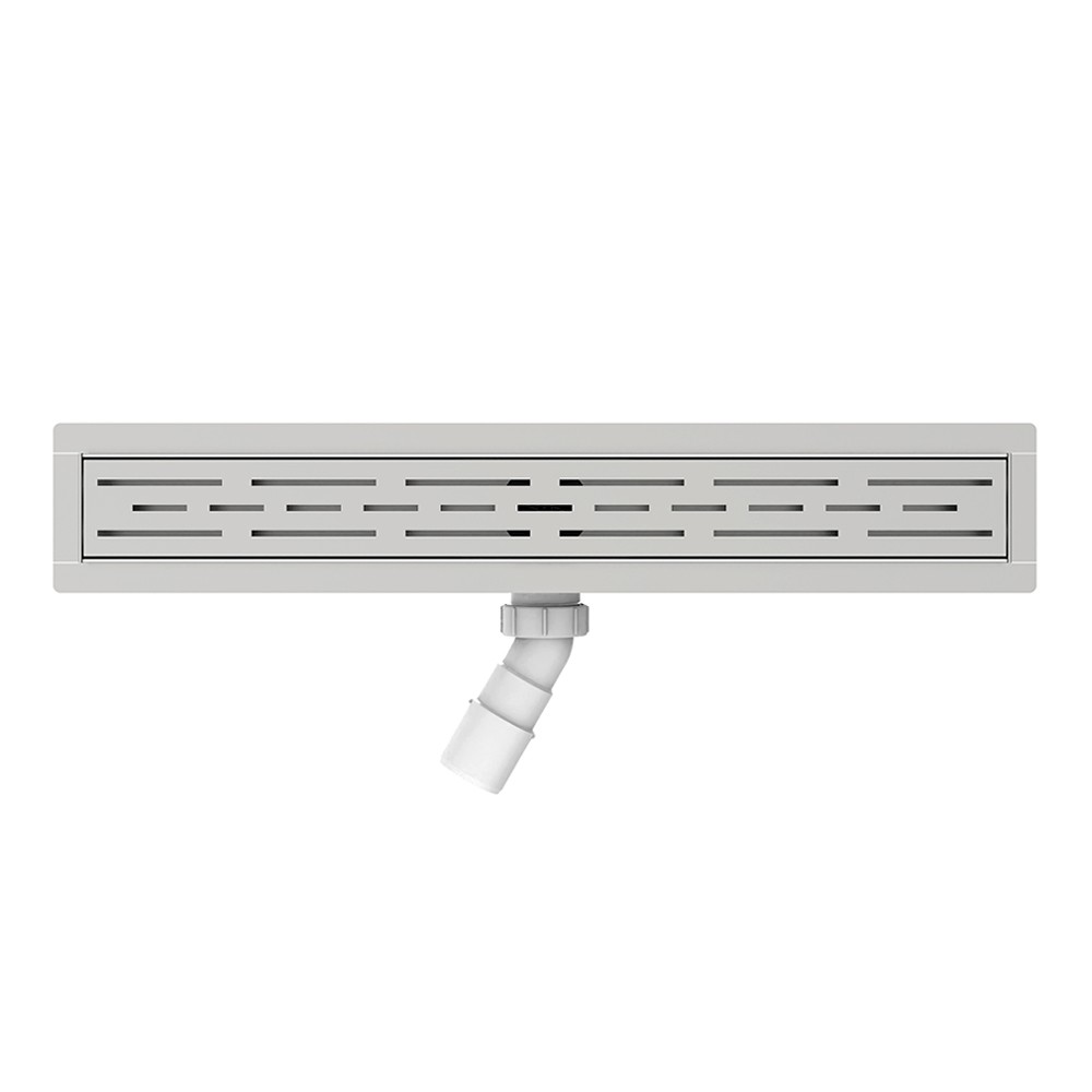 Top down rectangular grate pattern of linear shower drain stainless steel