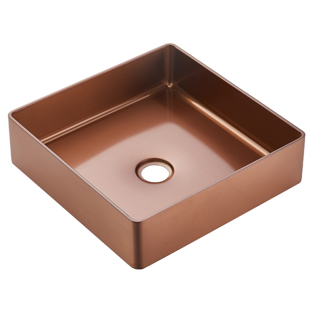 Square vessel sink stainless steel hand wash basin in rose gold finish for modern bathroom
