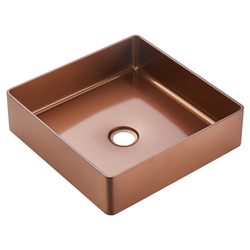 Square vessel sink stainless steel hand wash basin in rose gold finish for modern bathroom