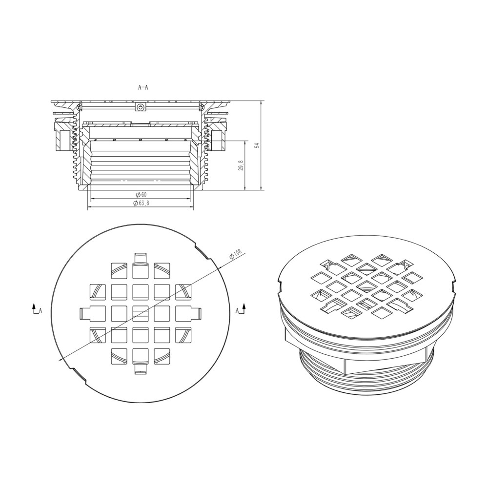 ss304 grate round drain cover placed on shower floor for low profile drains