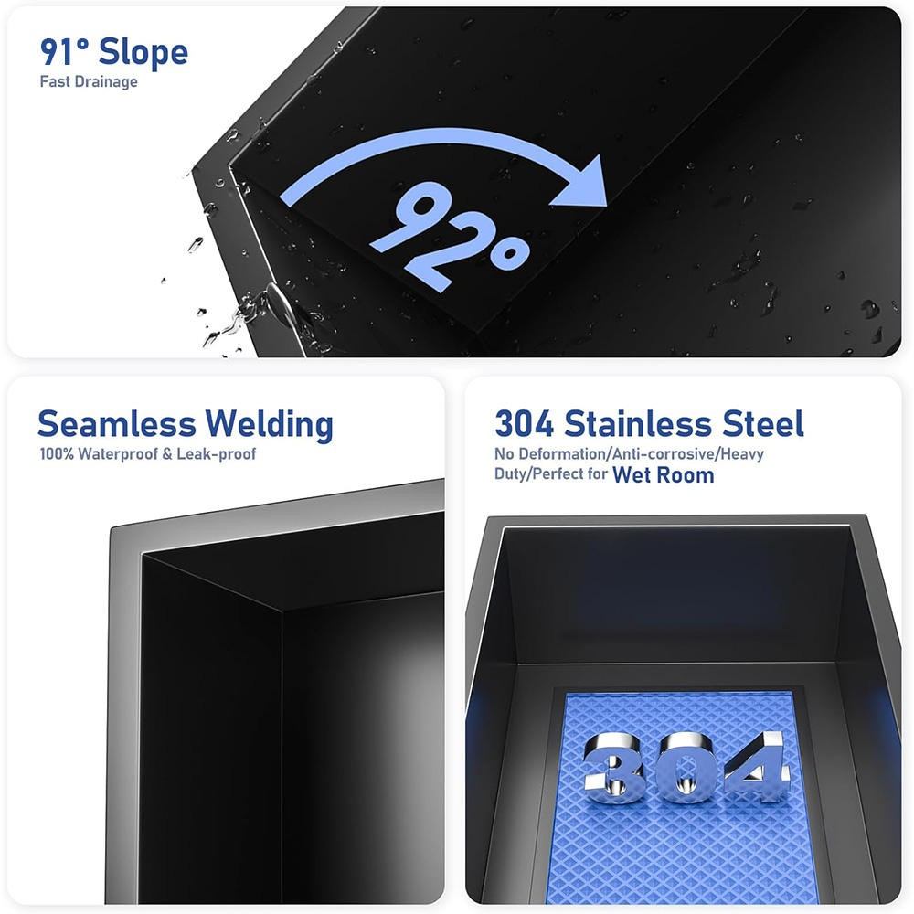 3 shelf shower niche wall niche with LED warm light