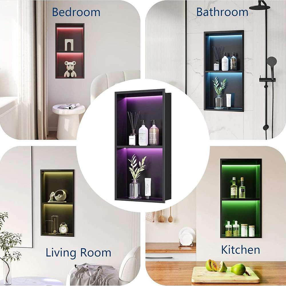 LED shower niche vertical stainless steel wall niche decorative storage application