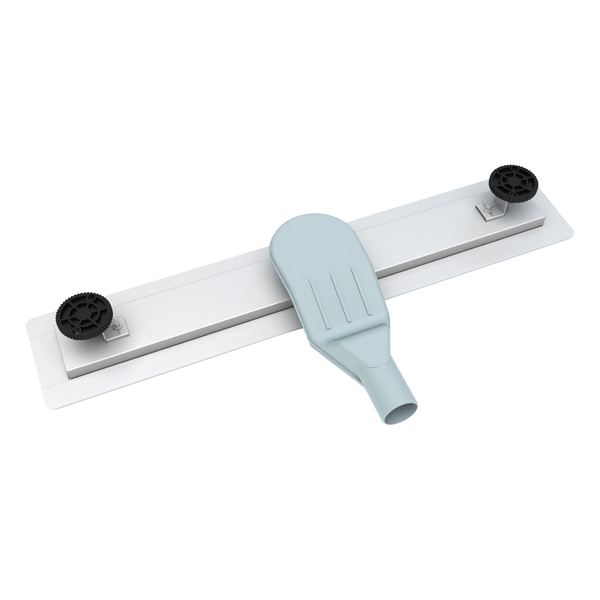 Linear floor drains base with adjustable feet for easy leveling