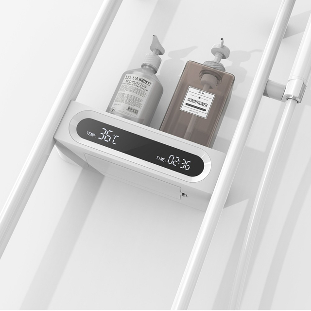 Digital shower set LED temperature and time display close-up view