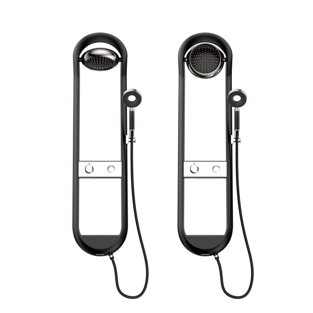 shower panel system front and back view with handheld shower