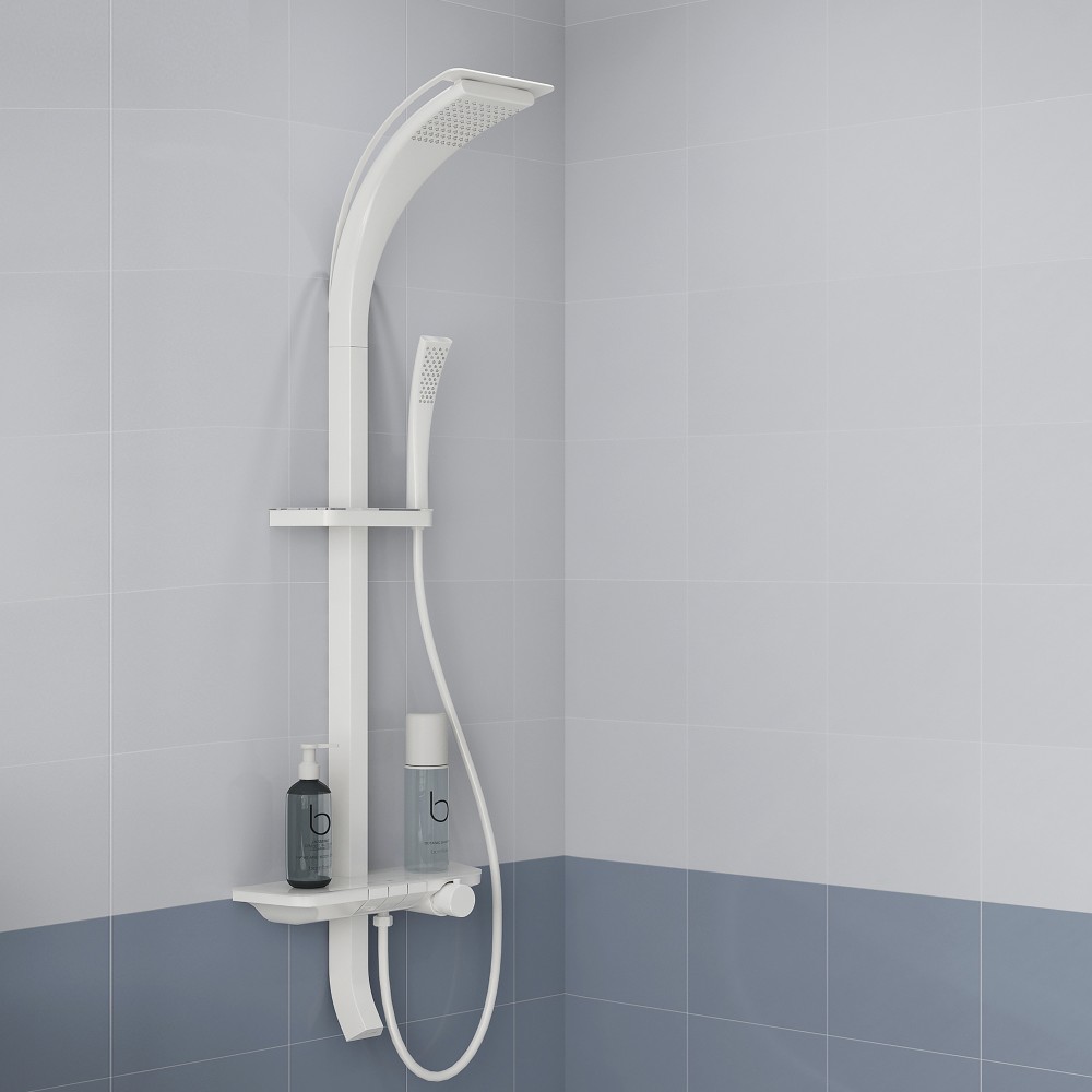 Wall mounted rain shower set installed in modern bathroom