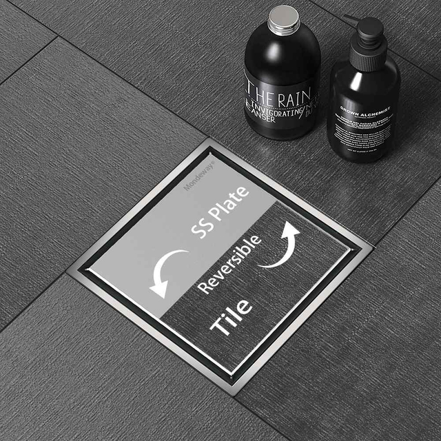 Square shower drains floor application with stainless steel grate surface