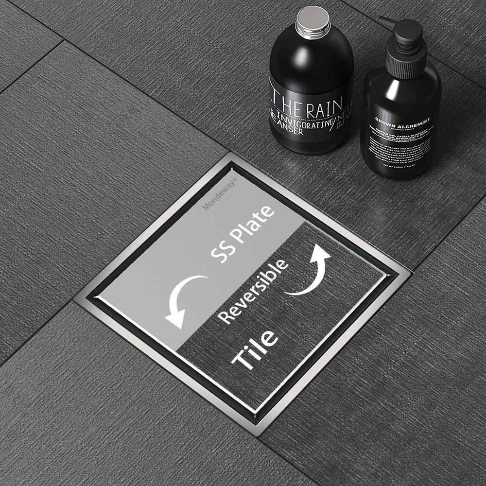 Square shower drains floor application with stainless steel grate surface