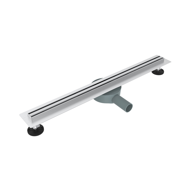 Slim linear floor drain with narrow stainless steel channel and extended flange