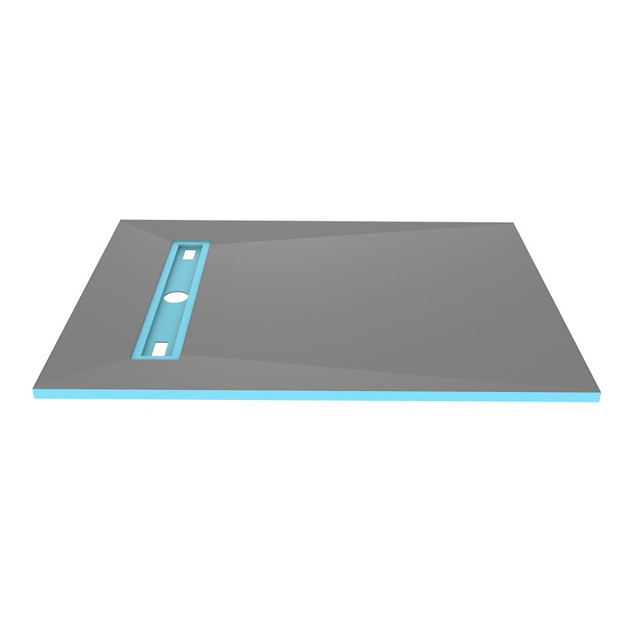 XPS shower tray with left-side linear drain and pre-sloped surface