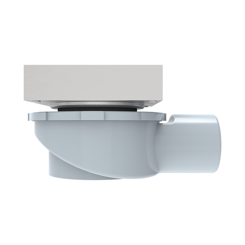 Low profile shower channel drain with horizontal outlet side profile
