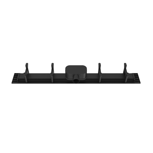 Rear view of slim linear drain with height adjustable feet (112-169mm) for easy leveling