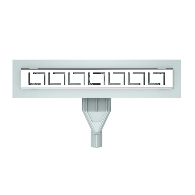 Top down look at a linear shower floor drain with high-flow drainage slots