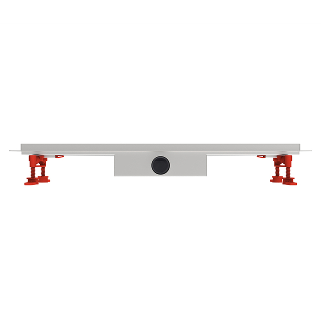 Frontal elevation of a slim 55mm width linear drain for tile showers