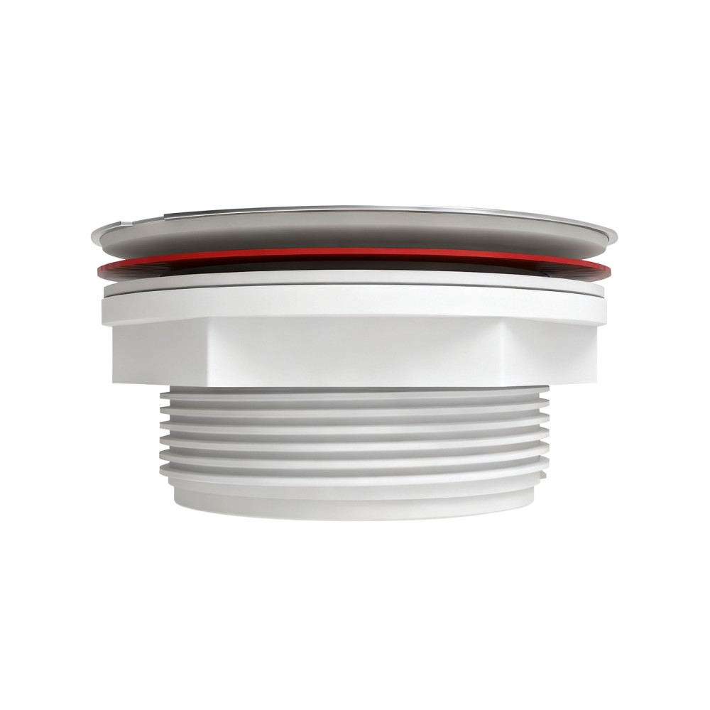 side section of low profile abs channel drain with stainless steel round cover
