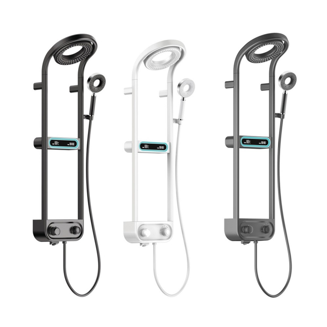 Digital waterfall shower set available in black white and gray finishes