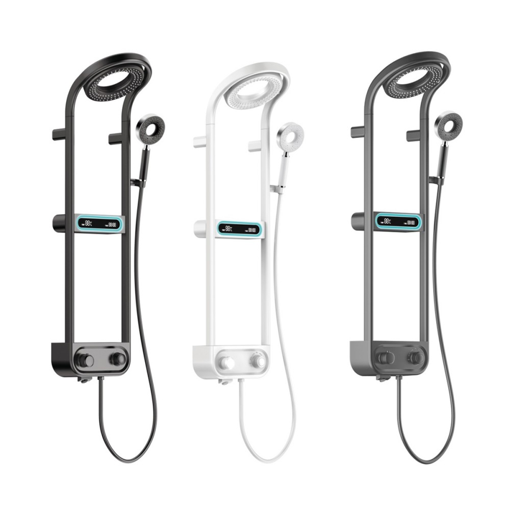 Digital waterfall shower set available in black white and gray finishes