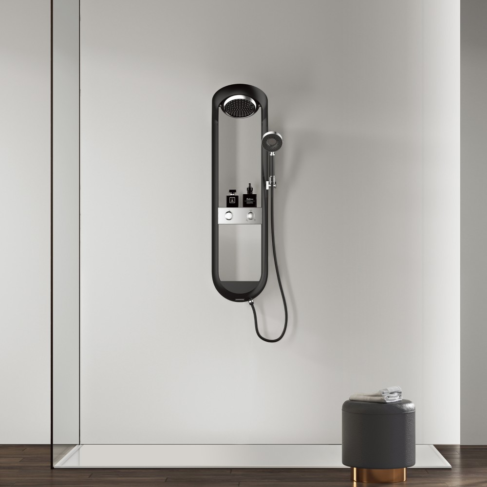 wall mounted 3 outlet thermostatic shower panel in modern bathroom