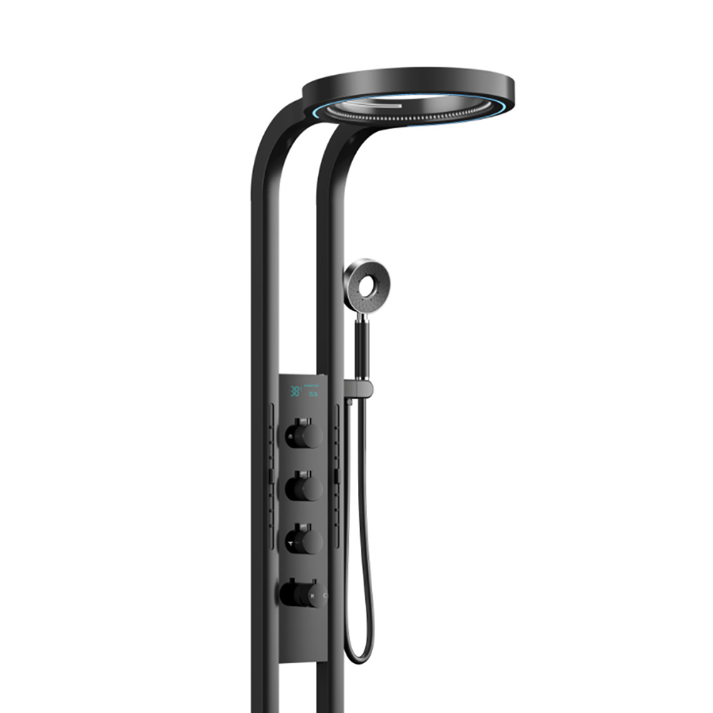 LED rainfall shower head with thermostatic control panel