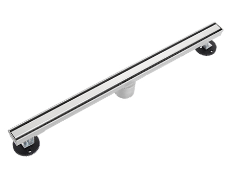 Slim linear shower drain installed in tiled shower area