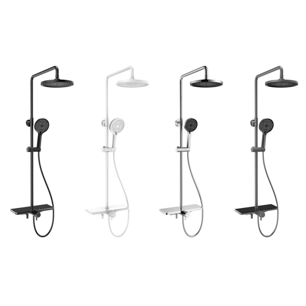 Thermostatic shower system in black white and chrome finishes