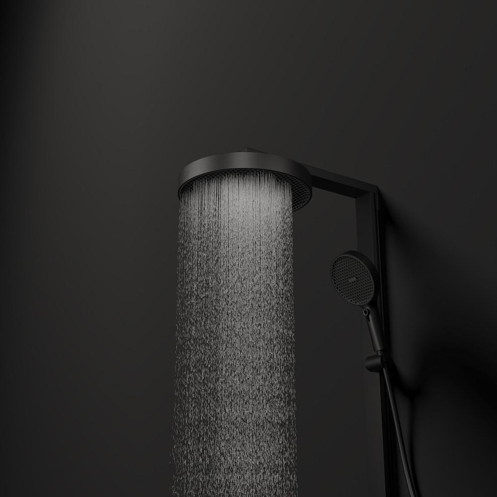 Black piano key rainfall shower head water flow